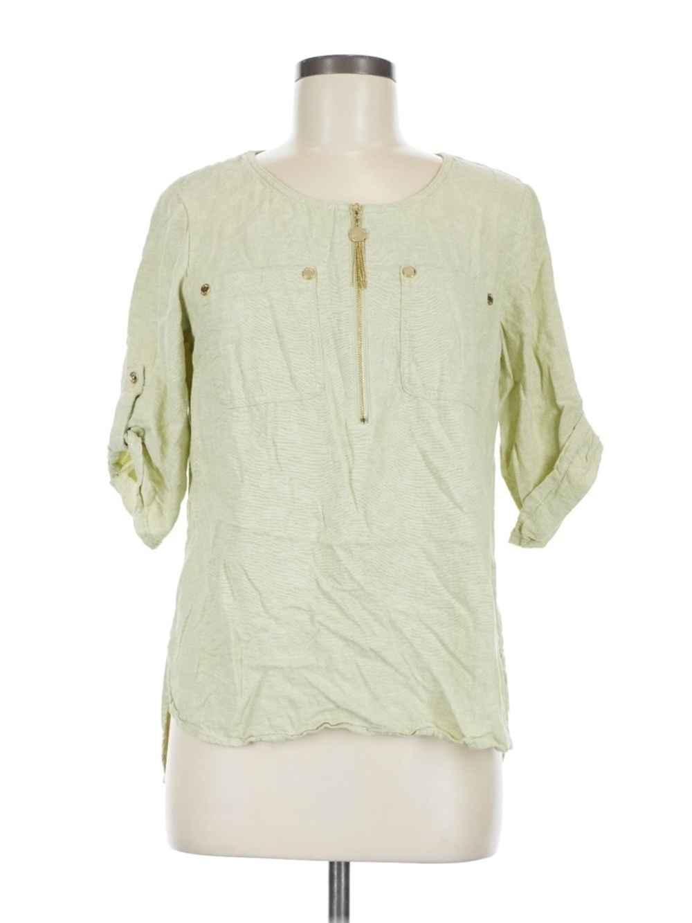 Anne Klein Women's Light-Green Lightweight Blouse w/Gold accents & front zipper